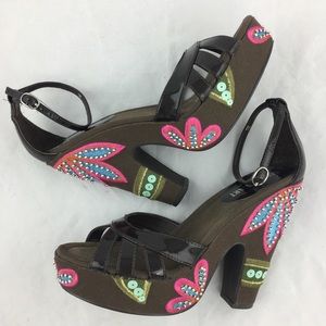 Colin Stuart Platform Sandals Brown Shoes Floral